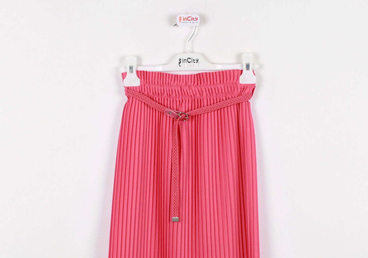 InCity Kids Girls Solid Belted Elastic Waist Pleated Midi Skirt InCity Boys & Girls