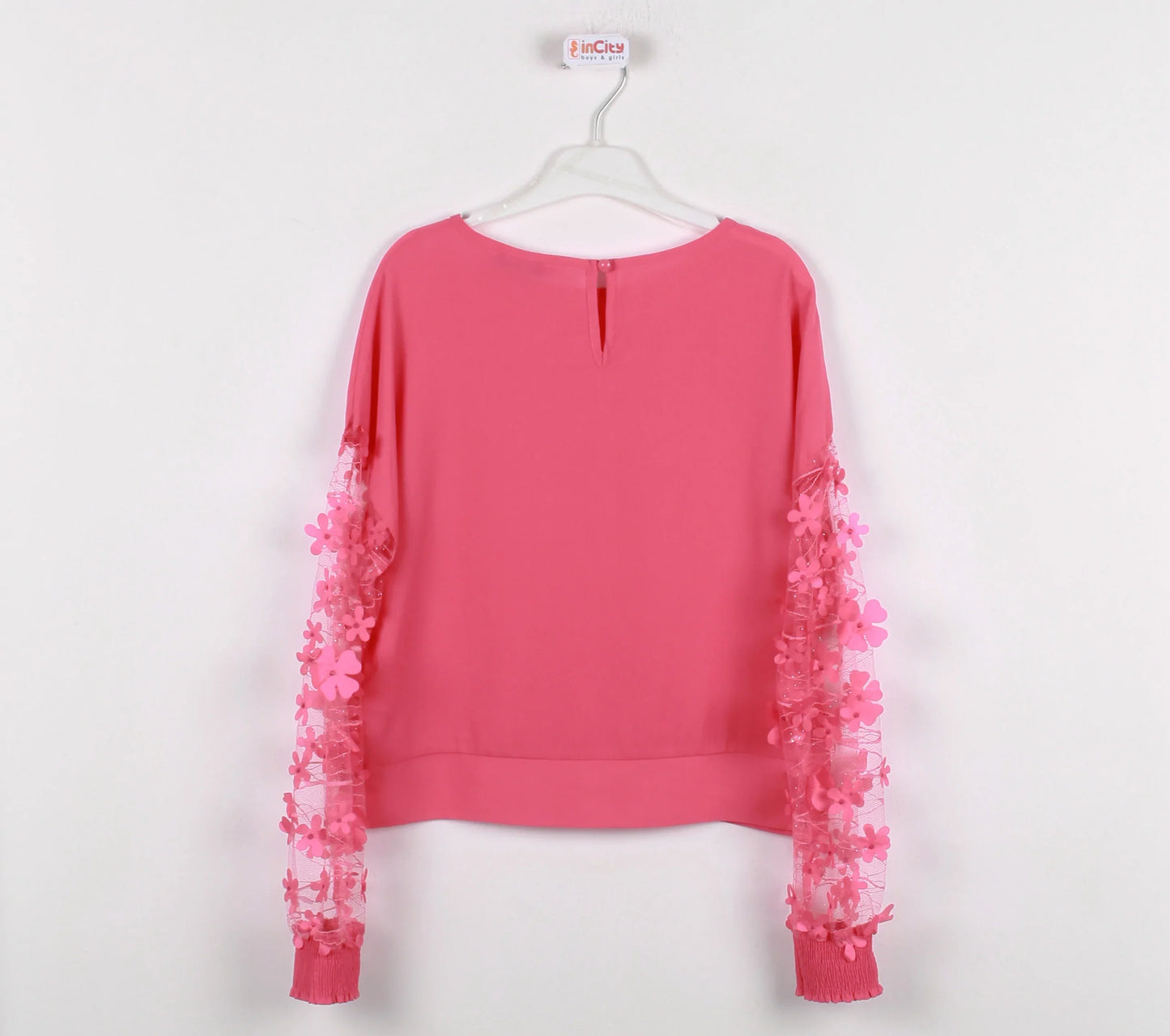 InCity Kids Girls Solid Transparent Floral Sleeve Dress Blouse InCity Boys & Girls