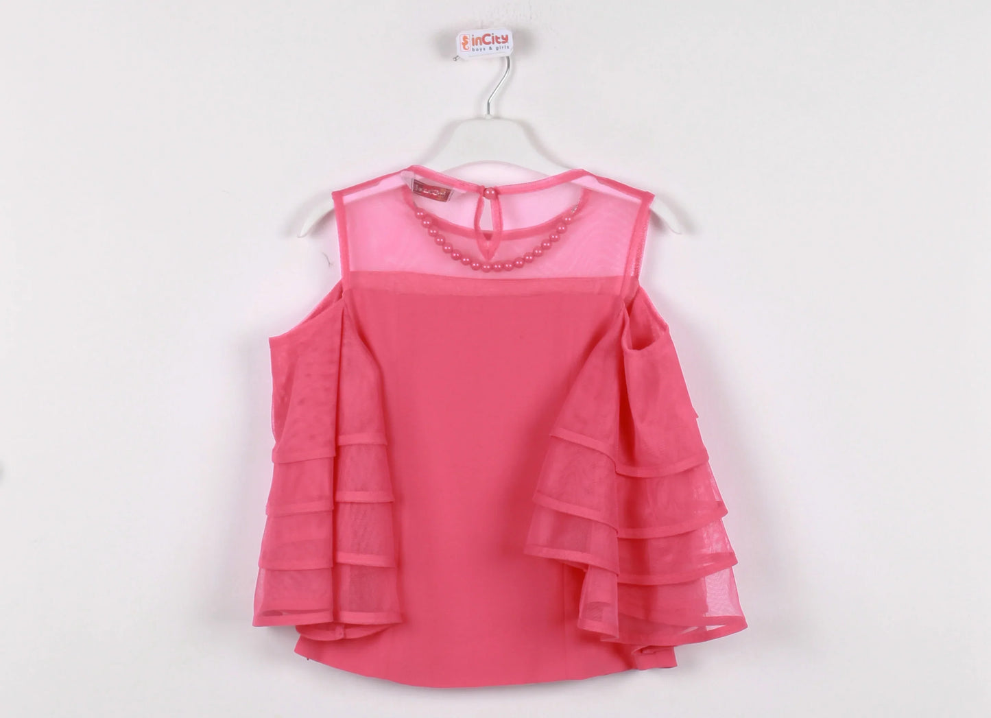 InCity Kids Girls Semi Transparent Batwing Sleeve Pearl Blouse InCity Boys & Girls