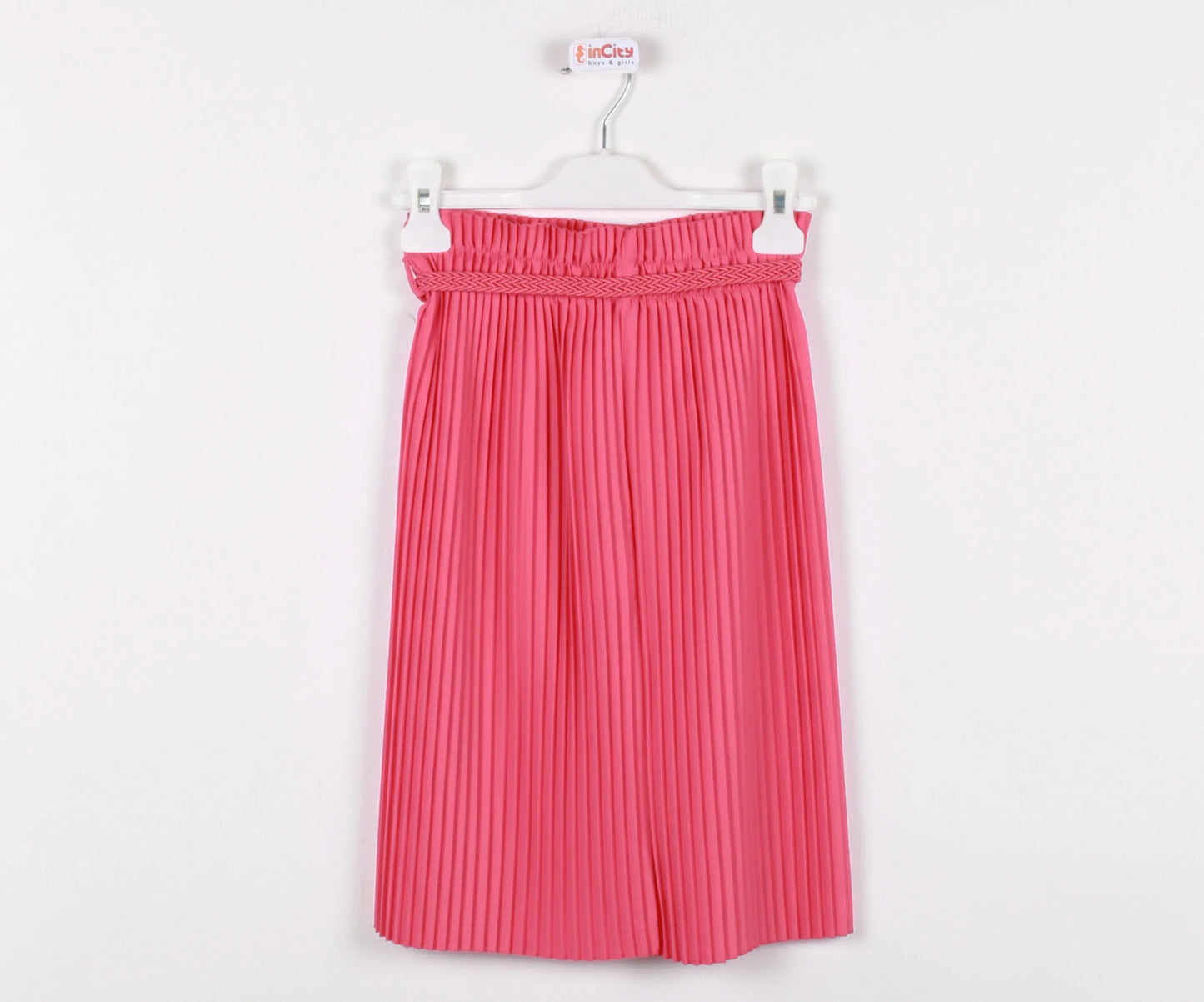 InCity Kids Girls Solid Belted Elastic Waist Pleated Midi Skirt InCity Boys & Girls