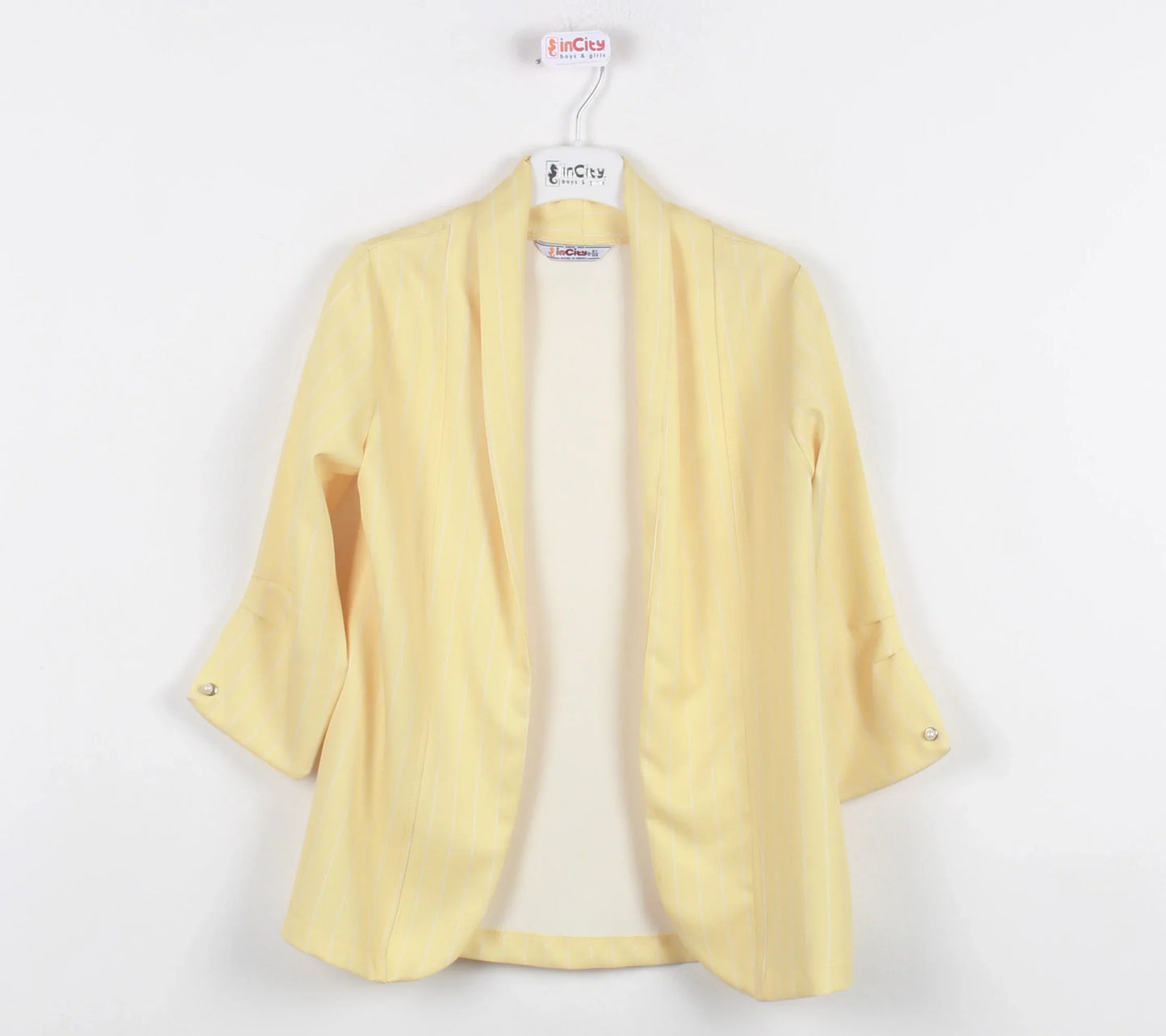 InCity Kids Girls Open Front Striped 3/4 Sleeve Fashion Blazer InCity Boys & Girls