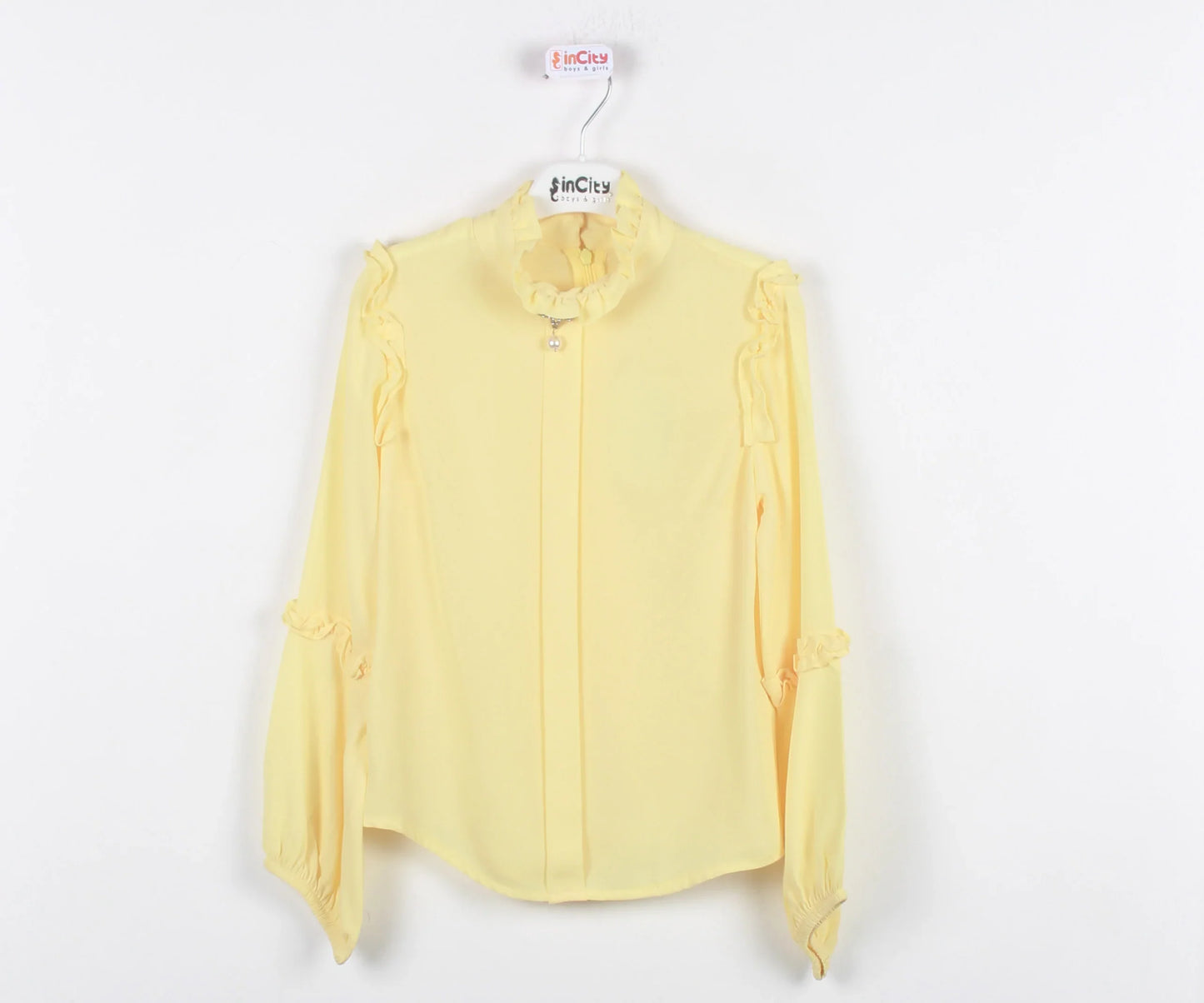 InCity Kids Girls Solid Ruffle Bell Sleeve Zipper Dress Blouse InCity Boys & Girls