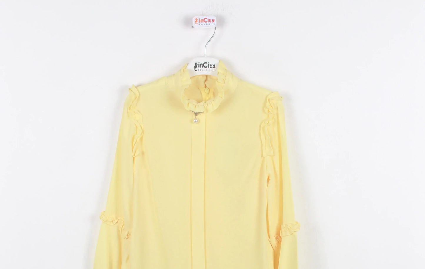 InCity Kids Girls Solid Ruffle Bell Sleeve Zipper Dress Blouse InCity Boys & Girls