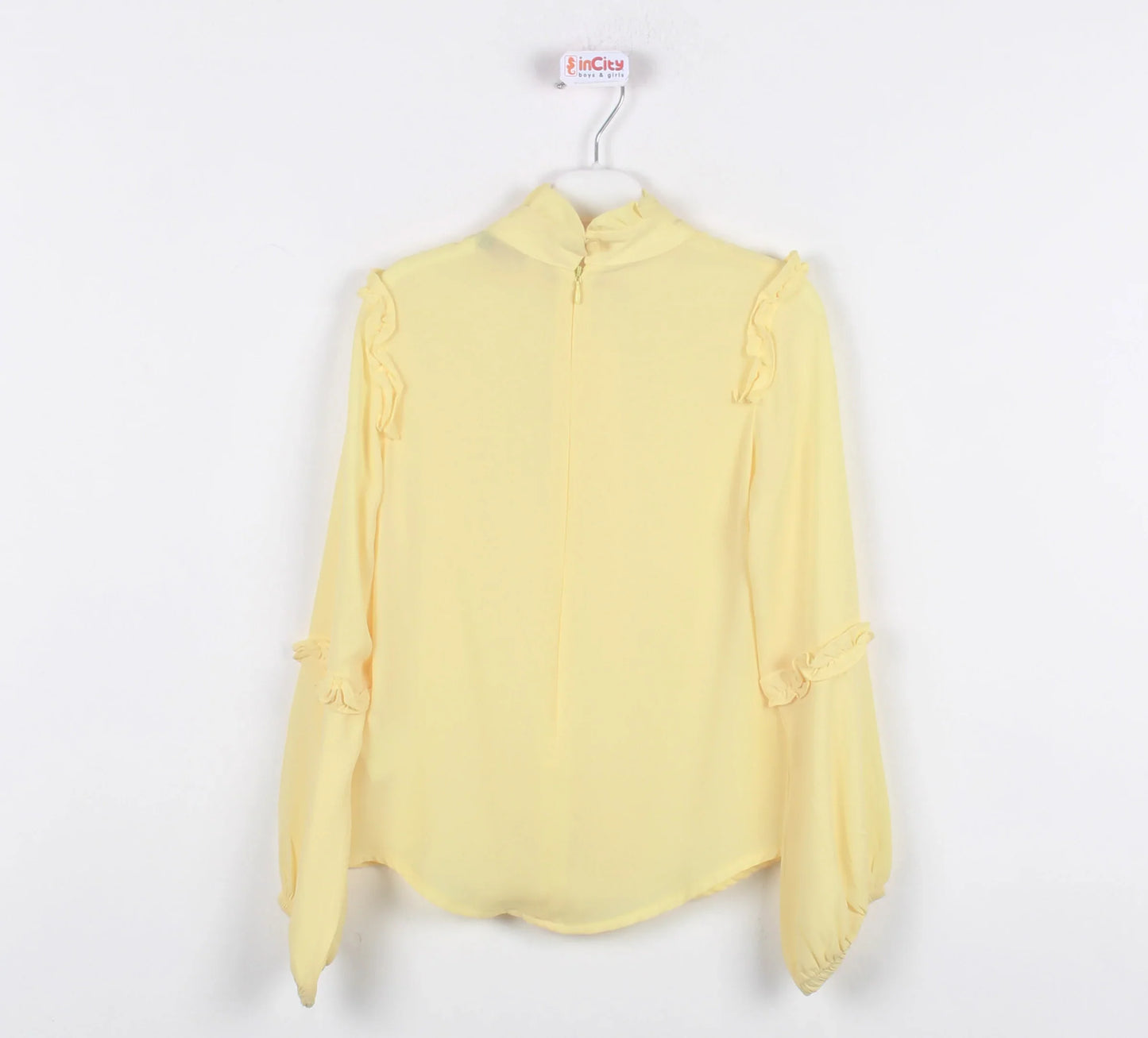 InCity Kids Girls Solid Ruffle Bell Sleeve Zipper Dress Blouse InCity Boys & Girls