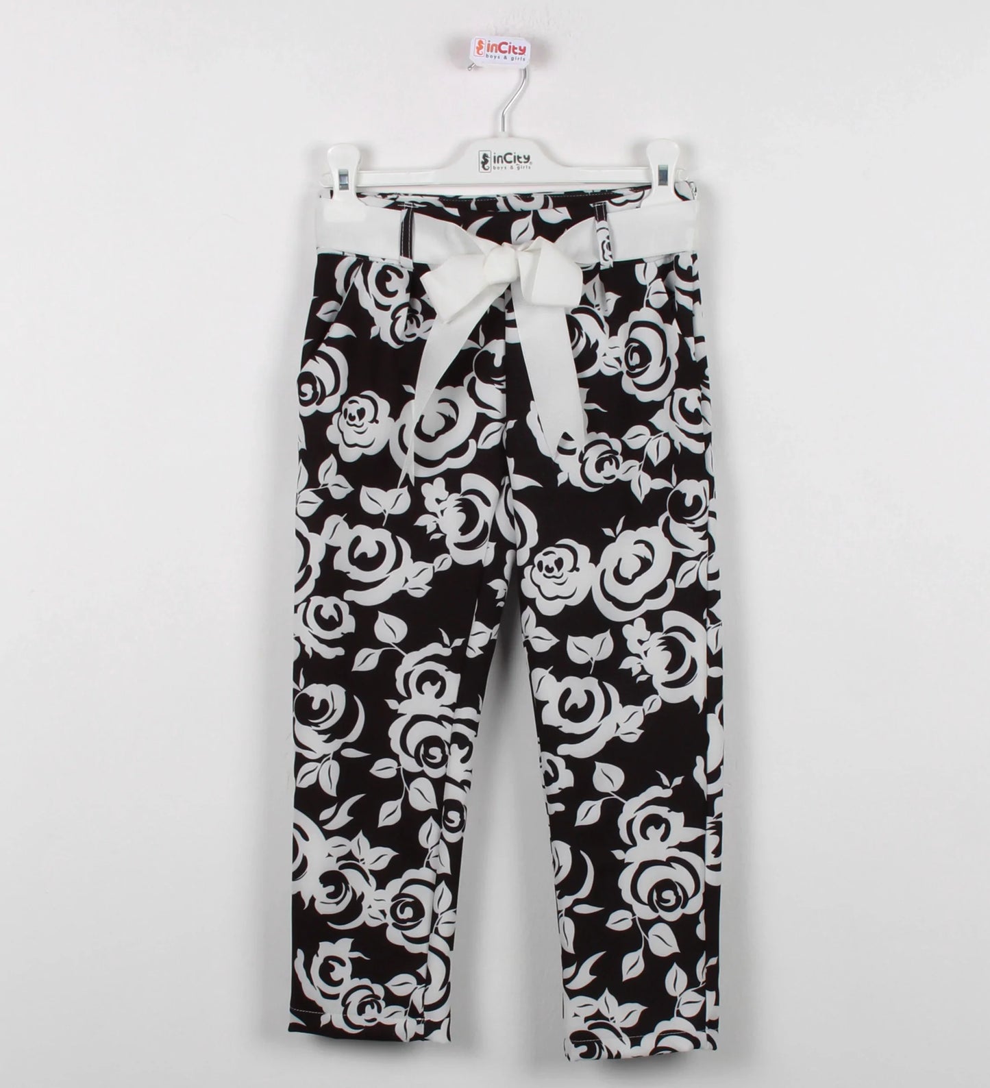 InCity Kids Girls Ribbon Belted Floral Straight Leg Dress Pants InCity Boys & Girls