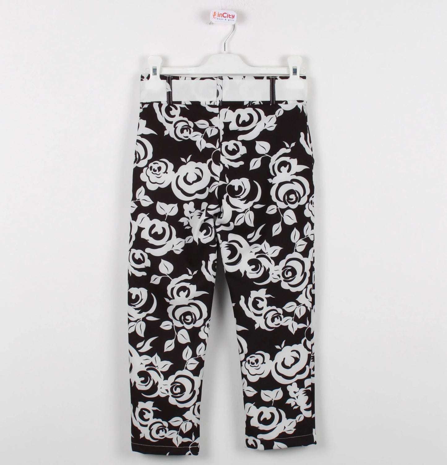 InCity Kids Girls Ribbon Belted Floral Straight Leg Dress Pants InCity Boys & Girls
