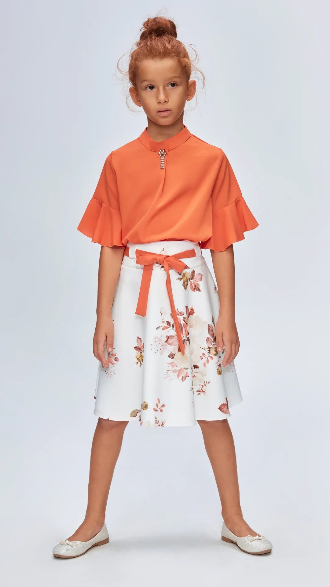 InCity Kids Girls Belted Floral Print Midi Skirt InCity Boys & Girls