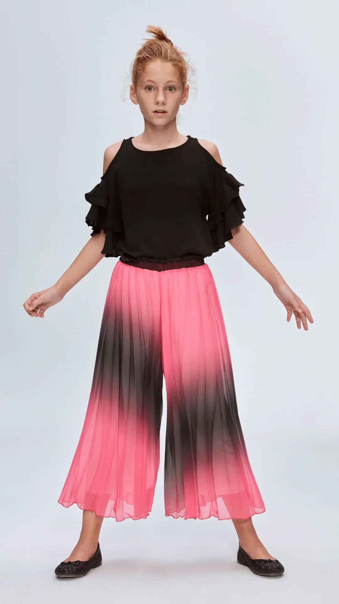 InCity Kids Girls Multicolor Pleated Elastic Waist Wide Leg Pants InCity Boys & Girls