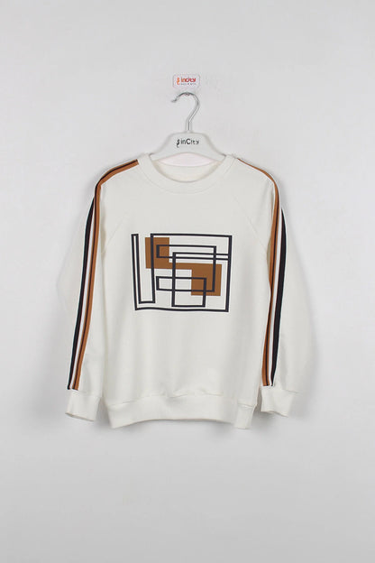 InCity Kids Erkek Çocuk Geometrik Baskılı Ekru Sweatshirt