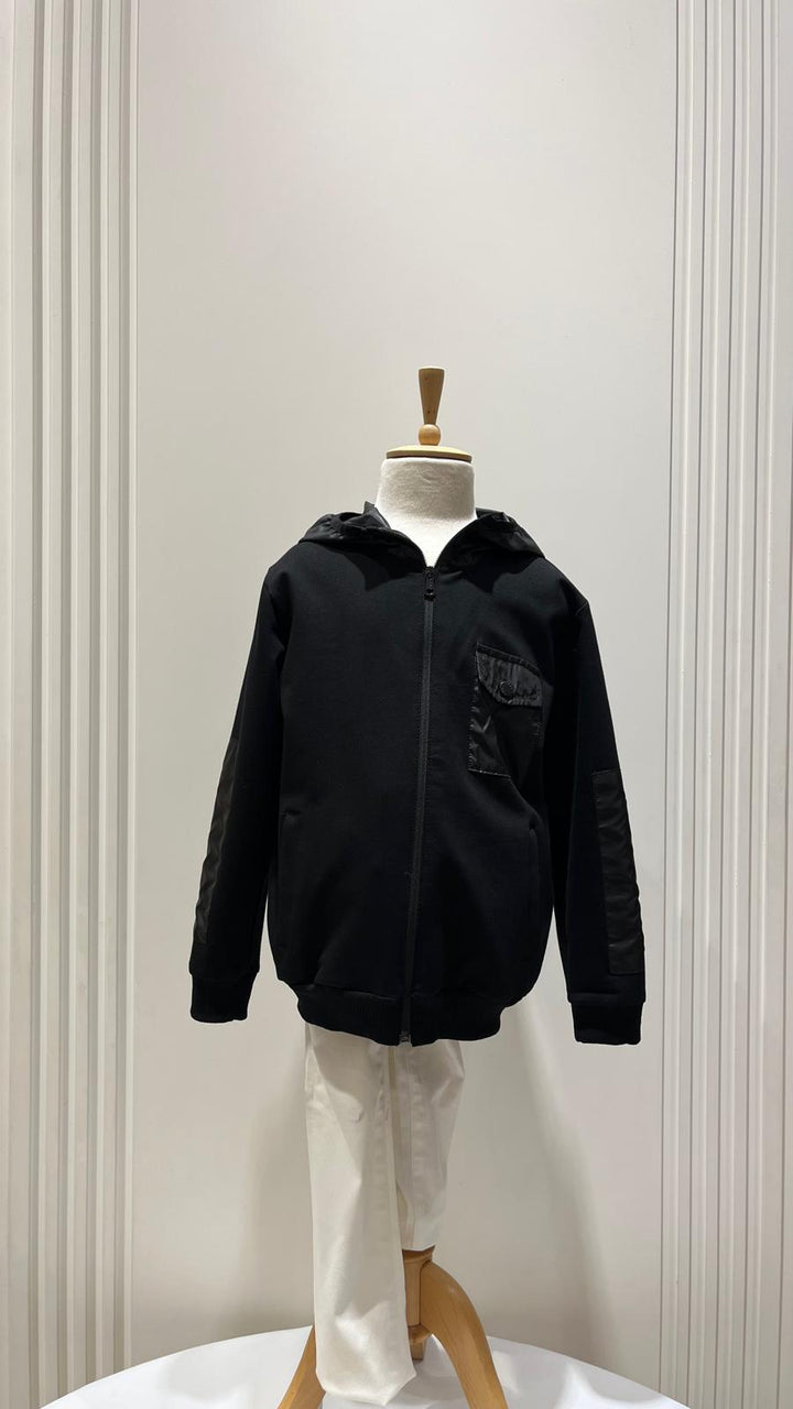 Erkek Çocuk Kapşonlu Fermuarlı Paraşüt Kumaş Detaylı Kapaklı Cepli Sweat Ceket