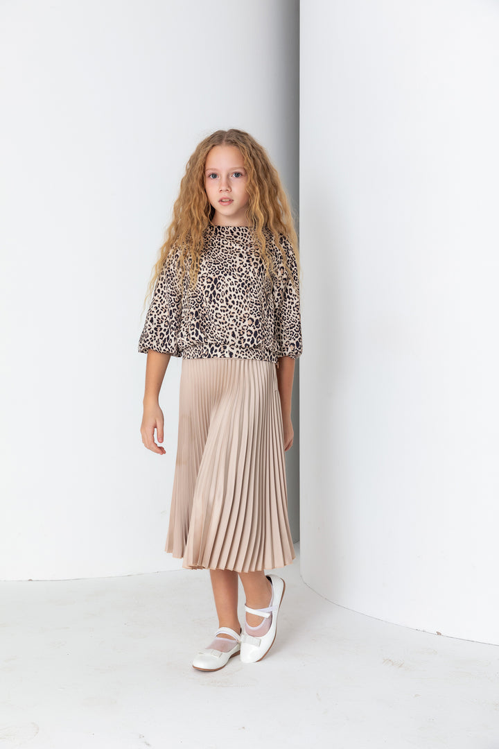 Kız Çocuk Pliseli Yandan Fermuarlı Etek