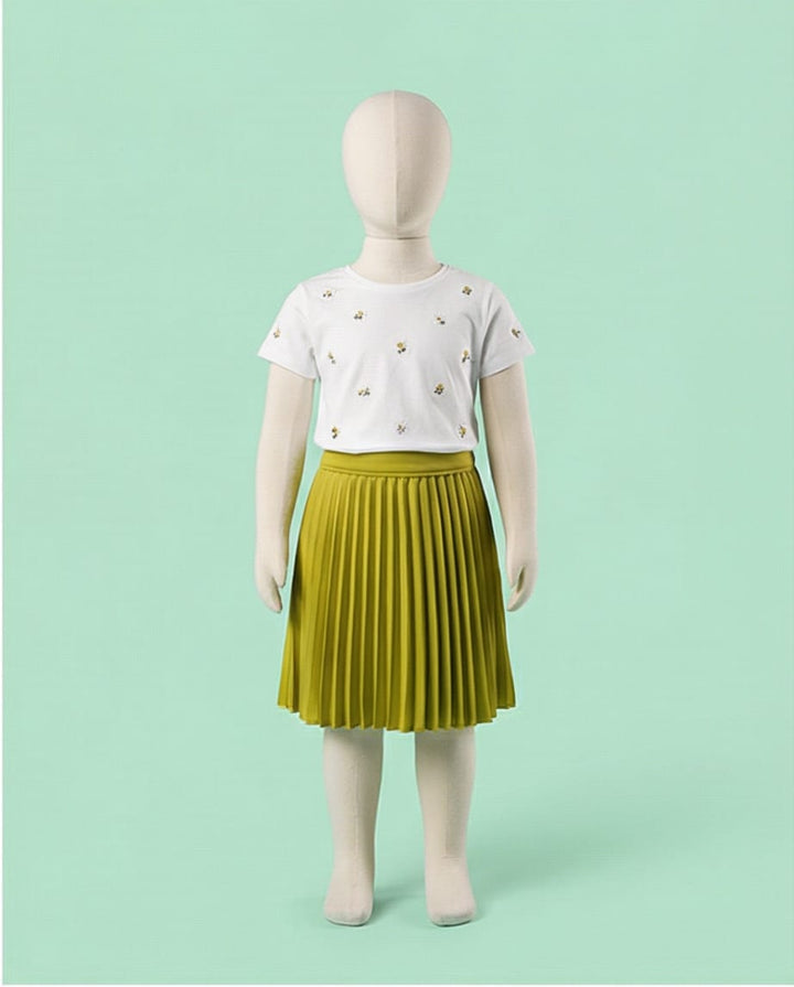 Kız Çocuk Pliseli Yandan Fermuarlı Etek