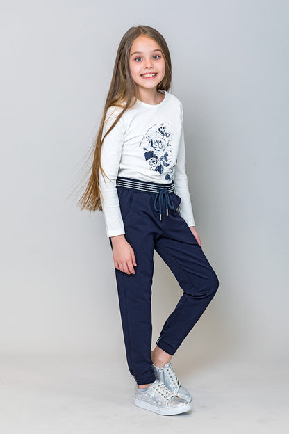 InCity Kids Kız Çocuk Taş Detaylı Çiçek Baskılı Uzun Kollu Tişört