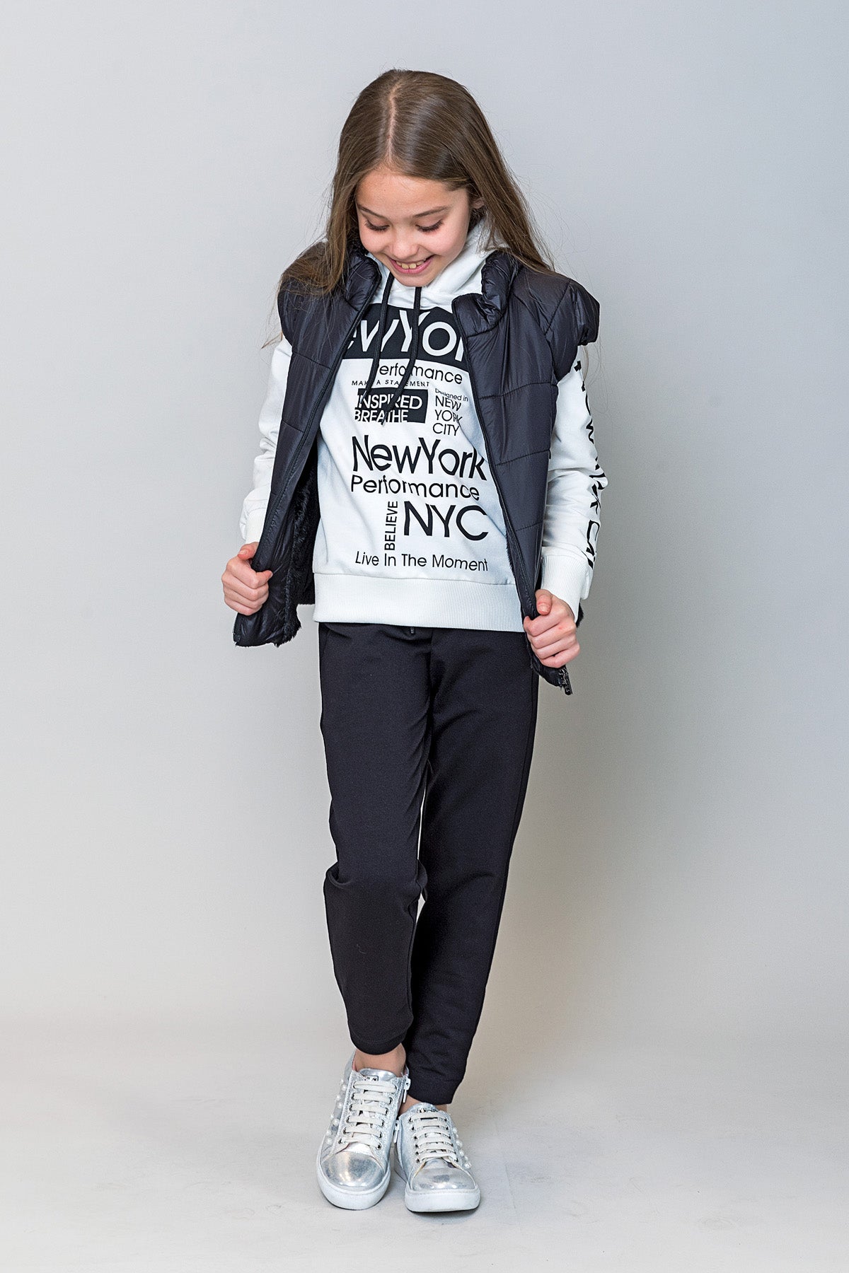 InCity Kids Kız Çocuk Kapüşonlu New York Baskılı Sweatshirt