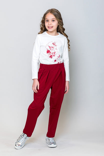 InCity Kids Kız Çocuk Taş Detaylı Çiçek Baskılı Uzun Kollu Tişört