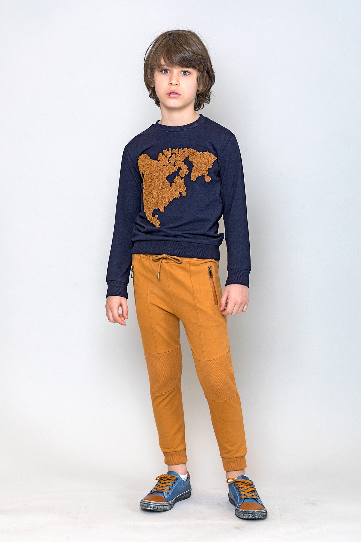InCity Kids Erkek Çocuk Peluş Kuzey Amerika Haritası Detaylı Sweatshirt