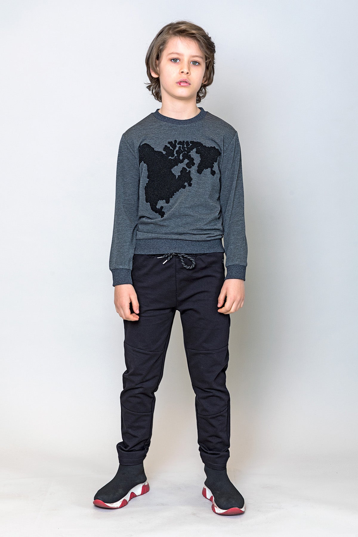 InCity Kids Erkek Çocuk Peluş Kuzey Amerika Haritası Detaylı Sweatshirt