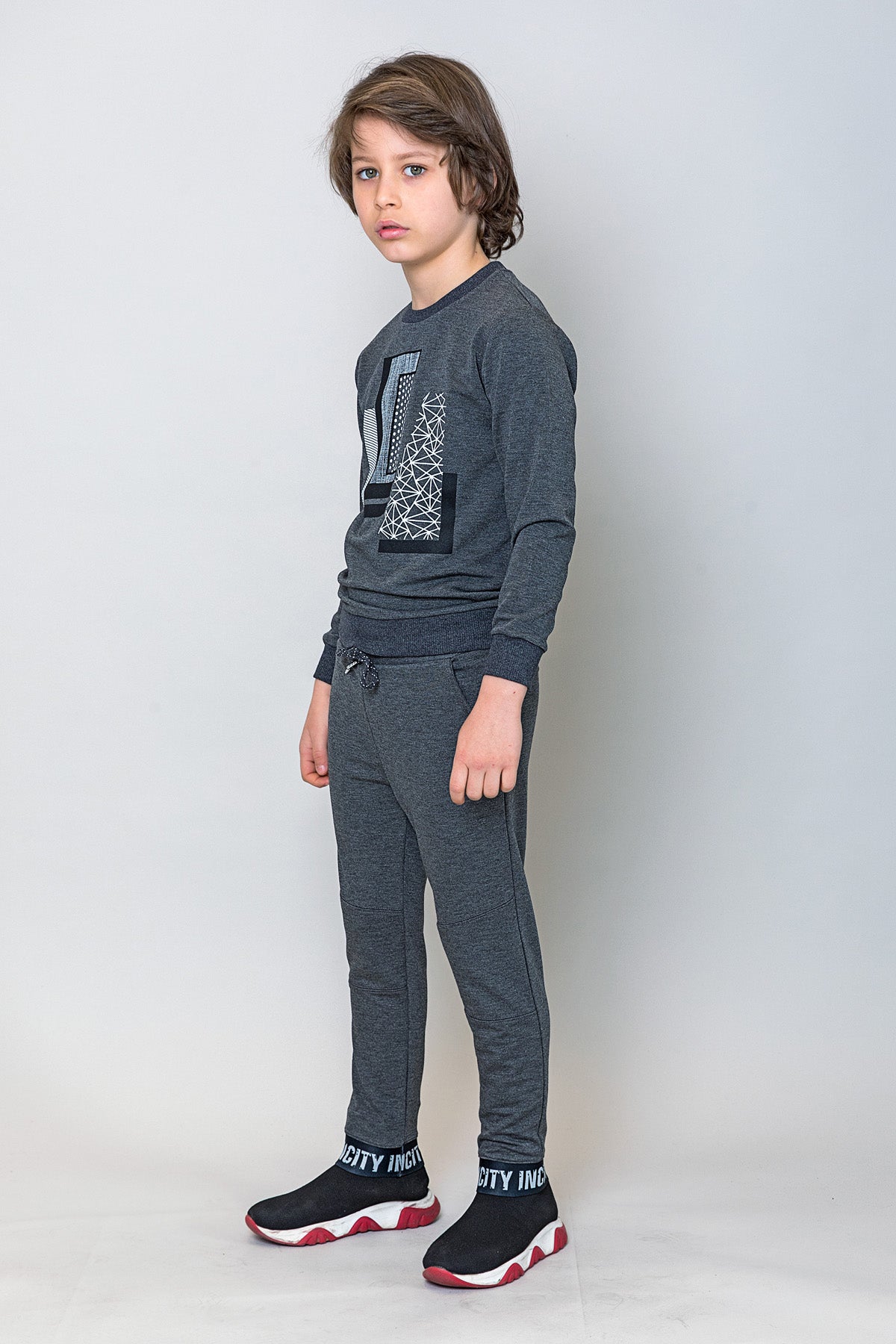 InCity Kids Erkek Çocuk Geometrik Desen Baskılı Sweatshirt