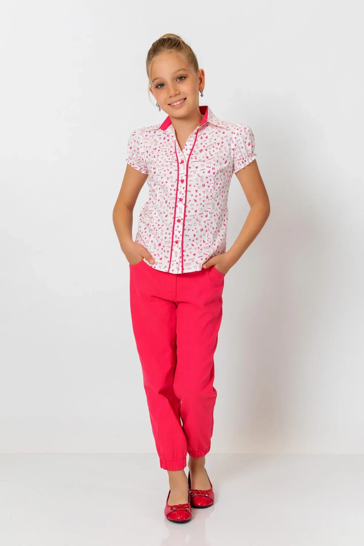 InCity Kids Girls Collared Button Down Short Cuff Sleeve Shirt Blouse InCity Boys & Girls