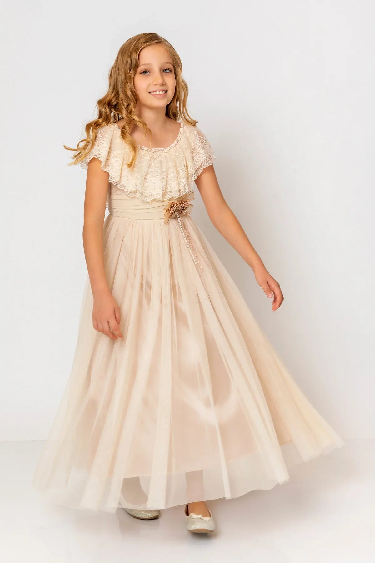 InCity Kids Girls Tulle Lace Floral Belt Bridesmaid Dress InCity Boys & Girls