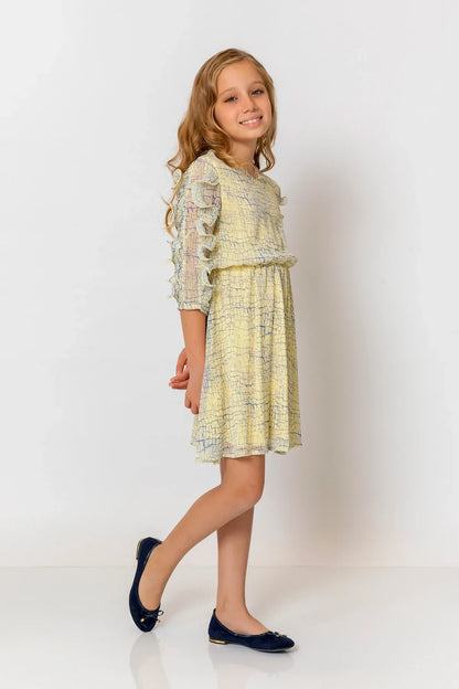 InCity Kids Girls Brick Print Ruffle Sleeve Fashion Dress InCity Boys & Girls