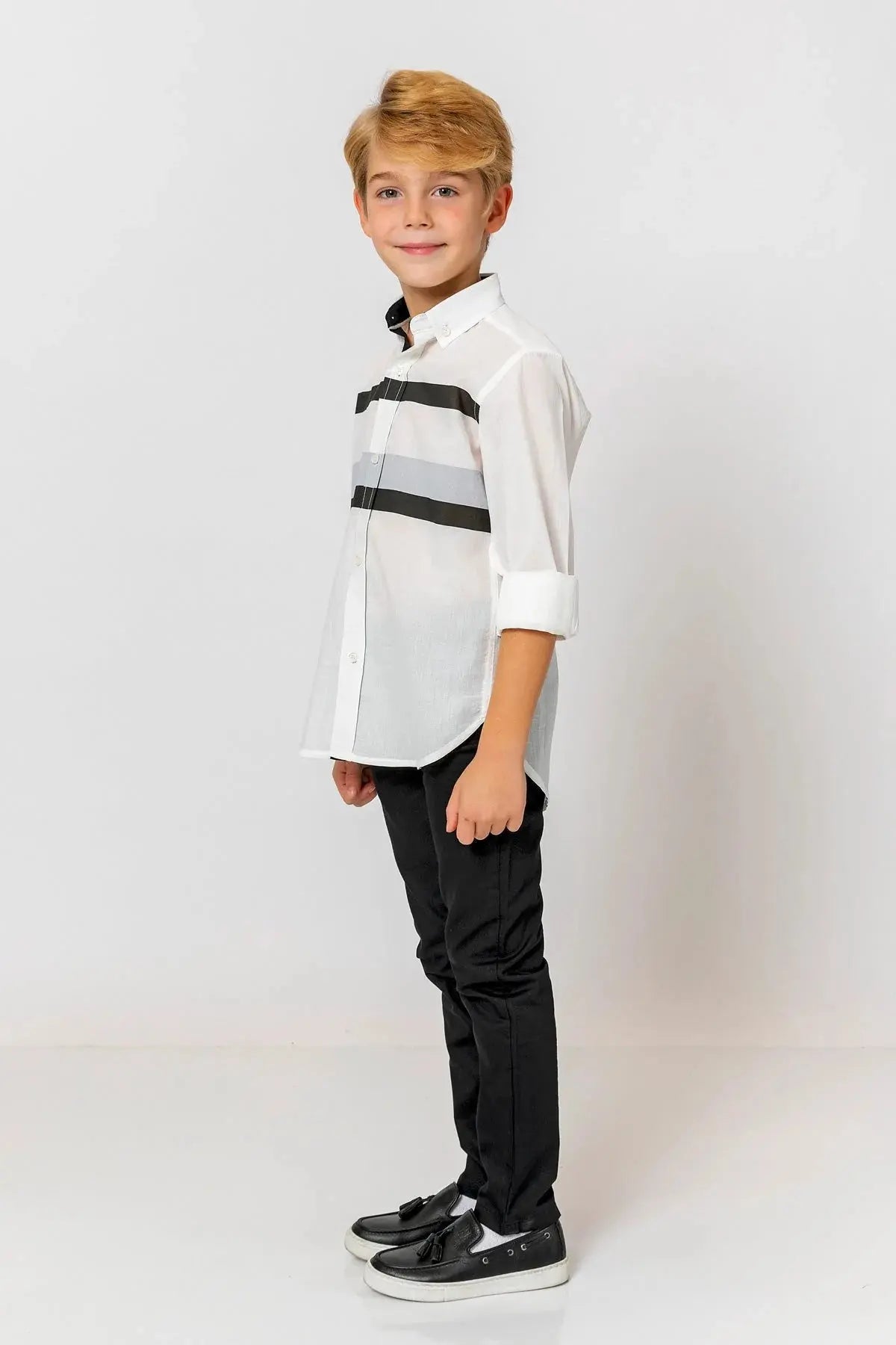 InCity Boys (3083) - Kids Collared Striped Long Sleeve Dress Shirt dogan-811