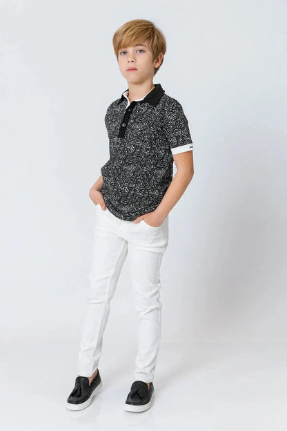 InCity Kids Boys Collared Printed Short Sleeve Button Polo Shirt InCity Boys & Girls