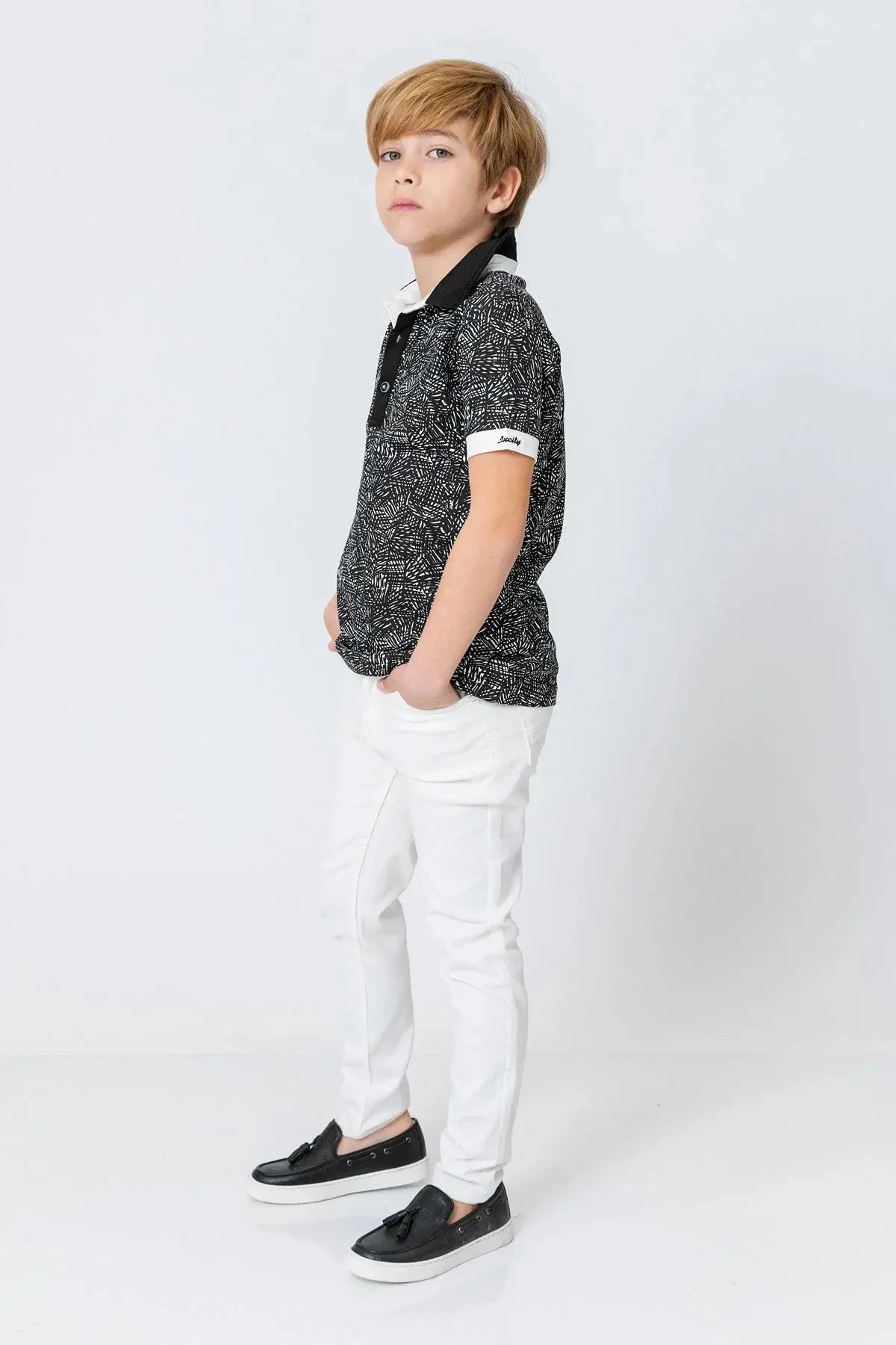InCity Kids Boys Collared Printed Short Sleeve Button Polo Shirt InCity Boys & Girls