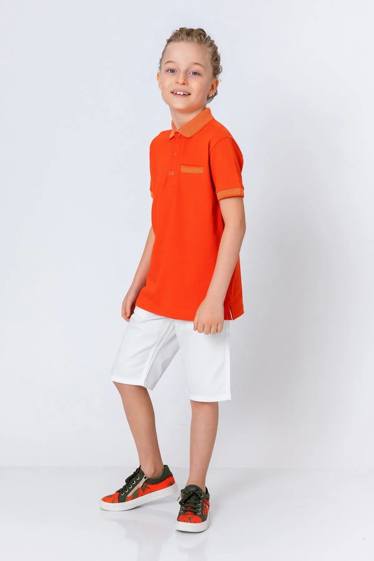 InCity Kids Boys Pattern Collar Sleeve Button Short Sleeve Polo Shirt InCity Boys & Girls