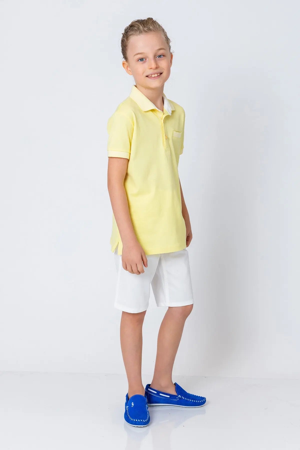 InCity Kids Boys Pattern Collar Sleeve Button Short Sleeve Polo Shirt InCity Boys & Girls