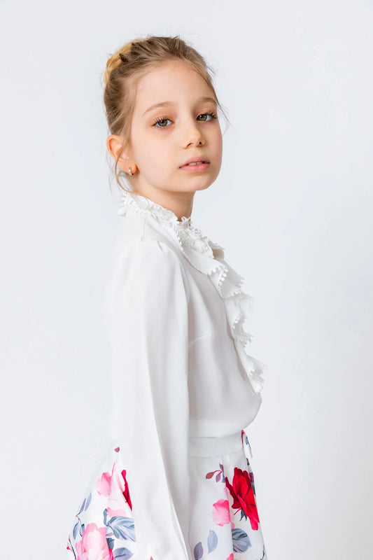 InCity Kids Girls Solid Button-Down Ruffle Cascade Dress Blouse InCity Boys & Girls