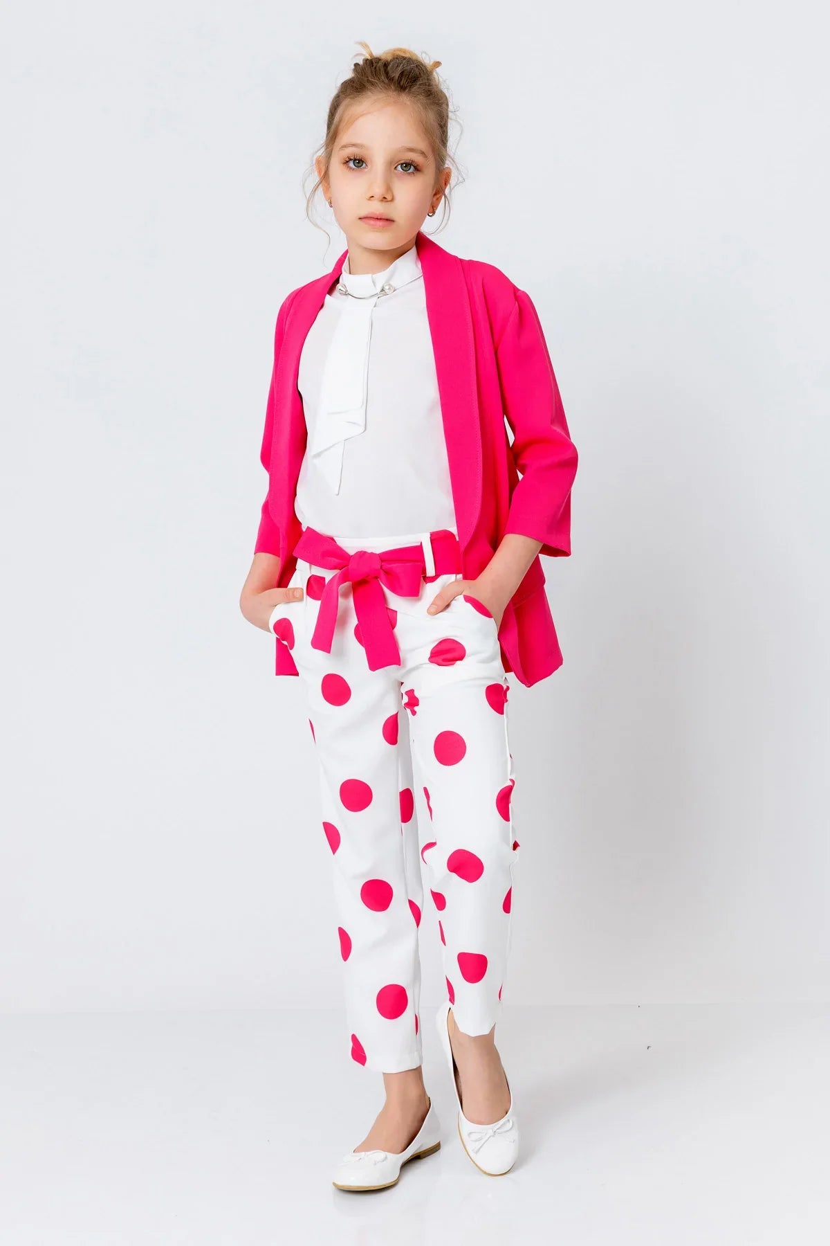 InCity Kids Girls Ribbon Belted Polka Dot Straight Leg Dress Pants InCity Boys & Girls