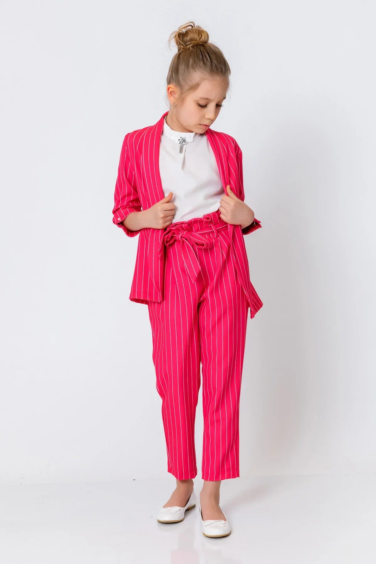 InCity Kids Girls Open Front Striped 3/4 Sleeve Fashion Blazer InCity Boys & Girls
