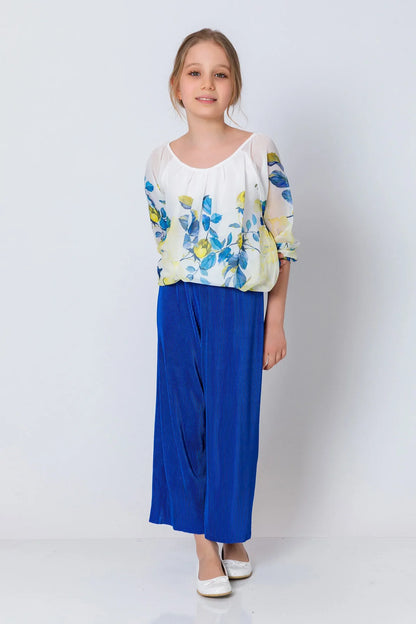 InCity Kids Girls Round Neck Floral Print Cuff Blouse InCity Boys & Girls
